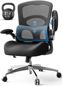 FAMIDOLE Ergonomic Office Chair - Office Desk Chair with Adjustable Lumbar Support - Mesh Comfy Chair with Flip-Up Arms - Heavy Duty Gaming Chairs for Adults Home and Business