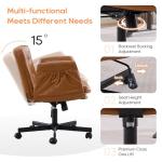 OQQOEE Criss Cross Chair with Wheels & Adjustable Arms, Wide Seat Faux Leather Office Desk Chair, Cross Legged Swivel Computer Chair for Home Office, Makeup Vanity, Small Spaces, Orange