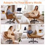 OQQOEE Criss Cross Chair with Wheels & Adjustable Arms, Wide Seat Faux Leather Office Desk Chair, Cross Legged Swivel Computer Chair for Home Office, Makeup Vanity, Small Spaces, Orange