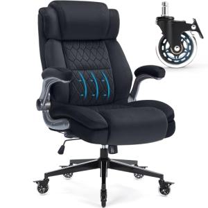 Large High Back Office Chair with Flip Arms- Executive Desk Chair with Locking Wheels, Adjustable Lumbar Support, Ergonomic Breathable Fabric Computer Chair Prevents Cats Scratching