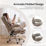 LEAGOO Office Chair with Foot Rest, Executive Reclining Office Chairs with Arms, Ergonomic High Back PU Leather Comfy Swivel Computer Desk Chairs with Wheels and Lumbar Support for Home Office, Tan