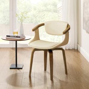 Zouron Swivel Desk Chairs No Wheels, Modern Office Chair with Wooden Legs, Upholstered Vanity Chair with Back for Living Room Bedroom Home Office, 1Pcs, Beige