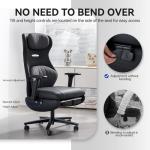 EMIAH Ergonomic Office Chair with Foot Rest Reclining Office Chair with Adjustable Arms and Headrest High Back Gaming Chair with Lumbar Support, PU Leather（Black）