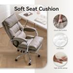 LEAGOO Office Chair with Foot Rest, Executive Reclining Office Chairs with Arms, Ergonomic High Back PU Leather Comfy Swivel Computer Desk Chairs with Wheels and Lumbar Support for Home Office, Tan