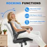 Vomena Office Chair Ergonomic Desk Chair with Comfy Mesh, Adjustable Height and Computer Use, for Home Office, Featuring Silent Wheel and Flip-Up Armrests, Comfortable for Long Hours