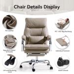 LEAGOO Office Chair with Foot Rest, Executive Reclining Office Chairs with Arms, Ergonomic High Back PU Leather Comfy Swivel Computer Desk Chairs with Wheels and Lumbar Support for Home Office, Tan