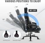 Big and Tall Office Desk Chair with Footrest, 500lbs Reclining Heavy Duty Executive Chairs with Lumbar Support, Oversized PU Leather Recliner Chairs High Back Ergonomic Home Office Desk Chair, Black