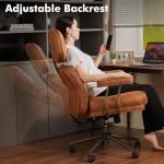 weaxty W Brown Leather Home Office Chair, Ergonomic High Back Executive Chair with Deep Seat Thick Cushion, Mid Century Modern Big and Tall Computer Desk Chair with Lumbar Support (Light Brown Suede)