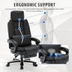 Big and Tall Office Desk Chair with Footrest, 500lbs Reclining Heavy Duty Executive Chairs with Lumbar Support, Oversized PU Leather Recliner Chairs High Back Ergonomic Home Office Desk Chair, Black