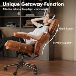 weaxty W Brown Leather Home Office Chair, Ergonomic High Back Executive Chair with Deep Seat Thick Cushion, Mid Century Modern Big and Tall Computer Desk Chair with Lumbar Support (Light Brown Suede)