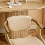 Zouron Swivel Desk Chairs No Wheels, Modern Office Chair with Wooden Legs, Upholstered Vanity Chair with Back for Living Room Bedroom Home Office, 1Pcs, Beige