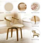 Zouron Swivel Desk Chairs No Wheels, Modern Office Chair with Wooden Legs, Upholstered Vanity Chair with Back for Living Room Bedroom Home Office, 1Pcs, Beige