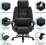 Big and Tall Office Desk Chair with Footrest, 500lbs Reclining Heavy Duty Executive Chairs with Lumbar Support, Oversized PU Leather Recliner Chairs High Back Ergonomic Home Office Desk Chair, Black