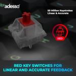 ADESSO EasyTouch 1500 Ergonomic Mechanical Keyboard with Cherry Red Switches Wired Wireless Bluetooth RGB Illuminated Multi OS for Mac VIA Programmable with Copilot AI Hotkey