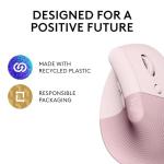 Logitech Lift Vertical Ergonomic Mouse, Wireless, Bluetooth or Logi Bolt USB Receiver, Quiet clicks, 4 Buttons, Compatible with Windows/macOS/iPadOS, Laptop, PC - Rose
