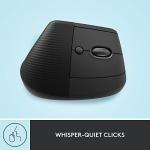 Logitech Lift Vertical Ergonomic Mouse, Wireless Bluetooth or USB Receiver, Quiet Clicks, 4 Buttons, Right Hand Wireless Mouse, Windows/macOS/iPadOS, Laptop, PC - Graphite