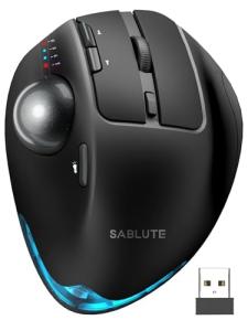 SABLUTE Wireless Trackball Mouse, Ergonomic Bluetooth Rechargeable Computer Mouse, Backlit Rollerball Thumb Laptop mice with 5 Level DPI, Adjustable Angle, 3 Devices Connection for PC, Mac, Windows