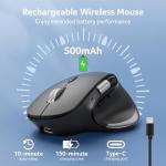acer Ergonomic Mouse Wireless Rechargeable with Side Scroll (BT5.2+2.4GHz), Bluetooth Computer Mouse for Laptop, 6 Adjustable DPI, Office Cordless USB Mice, 8 Buttons, 4800 DPI for PC, Desktop