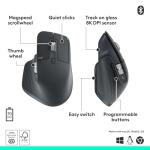 Logitech MX Master 3S Bluetooth Edition Wireless Mouse, No USB Receiver - Ultra-Fast Scrolling, Ergo, 8K DPI, Track on Glass, Quiet Clicks, Works with Apple Mac, Windows PC, Linux, Chrome - Graphite