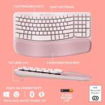 Logitech Wave Keys Wireless Ergonomic Keyboard with Cushioned Palm Rest, Comfortable Natural Typing, Easy-Switch, Bluetooth, Logi Bolt Receiver, for Multi-OS, Windows/Mac - Rose