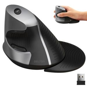 Delton S22 Vertical Wireless Mouse, Ergonomic Design, 2.4G USB Dongle, 6 Buttons, 3 Adjustable DPI Levels (800/1600/2400), Removable Palm Rest, Silent Click & Durable for PC, Laptop, MacBook - Black