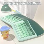 TISHLED Ergonomic Wireless Keyboard and Mouse Combo with Wrist Rest, Curved Split Keys Clicky 84-Key Membrane Keyboard 6-Key Vertical Mouse Set for Win/Mac/PC/Laptop, AAA Batteries, Mint Green