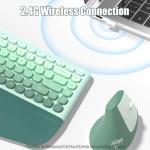 TISHLED Ergonomic Wireless Keyboard and Mouse Combo with Wrist Rest, Curved Split Keys Clicky 84-Key Membrane Keyboard 6-Key Vertical Mouse Set for Win/Mac/PC/Laptop, AAA Batteries, Mint Green