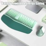 TISHLED Ergonomic Wireless Keyboard and Mouse Combo with Wrist Rest, Curved Split Keys Clicky 84-Key Membrane Keyboard 6-Key Vertical Mouse Set for Win/Mac/PC/Laptop, AAA Batteries, Mint Green