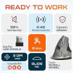 Delton S22 Vertical Wireless Mouse, Ergonomic Design, 2.4G USB Dongle, 6 Buttons, 3 Adjustable DPI Levels (800/1600/2400), Removable Palm Rest, Silent Click & Durable for PC, Laptop, MacBook - Black