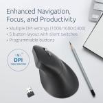 Kensington MY630 EQ Wireless Rechargeable Mouse, Ergonomic Vertical Design, Bluetooth LE, 2.4GHz, Black (K72484NA)