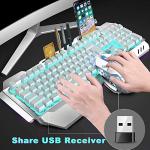 Wireless Keyboard and Mouse, Blue LED Backlit Rechargeable Keyboard with 3800mAh Battery, Metal Panel, Removable Hand Rest Mechanical Feel, 7 Color Gaming Mute Mouse for PC Gamers