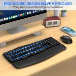 Ergonomic Wireless Keyboard Mouse Combo, EDJO Bluetooth/2.4G Dual-Mode Connection, Soft Foam Wrist Rest, Silent Typing, Waves Key Design and 3-Level DPI Adjustable Wireless Mouse for Windows, Mac OS
