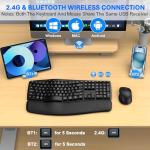 Ergonomic Wireless Keyboard Mouse Combo, EDJO Bluetooth/2.4G Dual-Mode Connection, Soft Foam Wrist Rest, Silent Typing, Waves Key Design and 3-Level DPI Adjustable Wireless Mouse for Windows, Mac OS