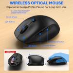 Ergonomic Wireless Keyboard Mouse Combo, EDJO Bluetooth/2.4G Dual-Mode Connection, Soft Foam Wrist Rest, Silent Typing, Waves Key Design and 3-Level DPI Adjustable Wireless Mouse for Windows, Mac OS