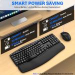 Ergonomic Wireless Keyboard Mouse Combo, EDJO Bluetooth/2.4G Dual-Mode Connection, Soft Foam Wrist Rest, Silent Typing, Waves Key Design and 3-Level DPI Adjustable Wireless Mouse for Windows, Mac OS