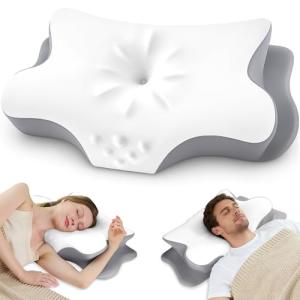 Cervical Neck Pillow for Pain Relief – Ergonomic Memory Foam Pillow for Side Sleeper Contour Orthopedic Bed Pillow for Neck Support with Cooling Cover – Ideal Christmas Birthday Gift for Women Men
