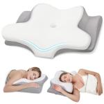 PAYHUIN Cervical Neck Pillow, Memory Foam Pillow for Pain Relief, 2 Height Adjustable Ergonomic Pillow with Breathable Ice Silk Cover, Contoured Neck Support Pillow for Side, Back and Stomach Sleepers