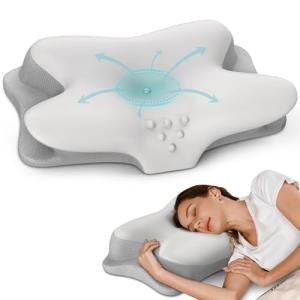 Cervical Neck Pillow - Cooling Pillow for Neck Pain Relief, Ergonomic Side Sleeper Pillow for Sleeping, Contour Orthopedic Memory Foam Pillows for Back & Stomach Sleepers with Pillowcase