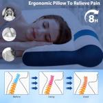Ergonomic Pillow,Neck Pillow Cervical Pillow for Neck Strain Relief, Neck Pillow for Sleeping,Cervical Contour Neck Support Pillows for Side Back Stomach Sleeper (White and Blue)