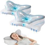 Sweetcrispy Cervical Pillow for Neck and Shoulder - 2 Pack Ergonomic Memory Foam Pillows, Contour Side Sleeper for Adults, Cooling Orthopedic Neck Support for Back Stomach Sleepers,Grey