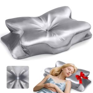 CCidea Cervical Neck Pillows for Sleeping & Pain Relief – Ergonomic Contour Memory Foam Pillow for Side/Back/Stomach Sleepers, 2 Heights with Removable Silk Satin Cover - Gifts for Men & Women