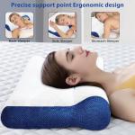 Ergonomic Pillow,Neck Pillow Cervical Pillow for Neck Strain Relief, Neck Pillow for Sleeping,Cervical Contour Neck Support Pillows for Side Back Stomach Sleeper (White and Blue)