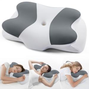 DONAMA Cervical Neck Pillow- Ergonomic Pillows for Pain Relief, Contour Memory Foam Pillow for Side/Back/Stomach Sleepers, CertiPUR-US Certified with Cooling Ice Silk Pillowcase