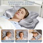CCidea Cervical Neck Pillows for Sleeping & Pain Relief – Ergonomic Contour Memory Foam Pillow for Side/Back/Stomach Sleepers, 2 Heights with Removable Silk Satin Cover - Gifts for Men & Women