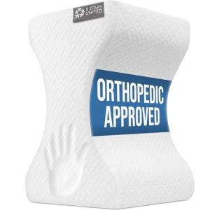 5 STARS UNITED Large Knee Pillow for Side Sleepers - Hip Pain Relief, Memory Foam Leg Cushion for Side Sleeping - Between Legs Pillow for Sciatica & Lower Back Pain, White