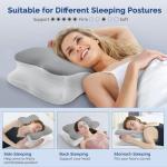 Cervical Neck Pillow, Ergonomic Side Sleeper Pillow for Neck Support, Cooling Memory Foam Pillows for Sleeping, Contour Orthopedic Bed Pillows for Side Back Stomach Sleepers (Grey)