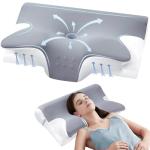 Effective Pain Relief Cervical Neck Pillow for Sleeping, Memory Foam Pillows for Neck Support, Odorless Contour Side Pillow, Ergonomic Bed Pillow for Back Stomach Sleeper (Grey and White)