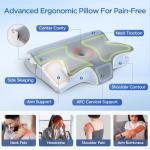 Effective Pain Relief Cervical Neck Pillow for Sleeping, Memory Foam Pillows for Neck Support, Odorless Contour Side Pillow, Ergonomic Bed Pillow for Back Stomach Sleeper (Grey and White)