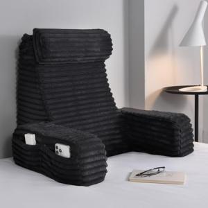 ENITYA 22" XL Ergonomic Bed Pillow for Sitting Up，Backrest Cushion for Reclining,Gaming,Resting,Watching TV,Recovery in Bed, Couch or Floor, Removable Cover, Black