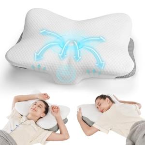 JOYENERGY Ergonomic Cervical Pillow for Neck and Shoulder Pain Relief - Memory Foam Contour Pillow with Dual Heights, Cooling Breathable Pillowcase, Orthopedic Support for Side, Back, Stomach Sleeper